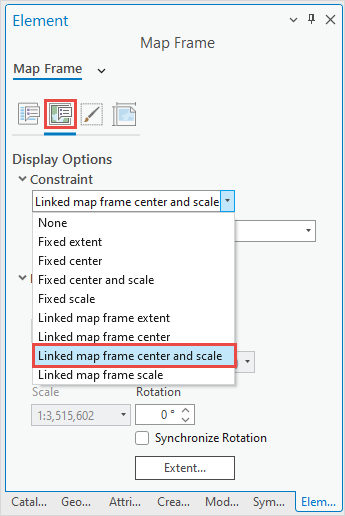 Linking the map frame to the center and scale it by constraining 