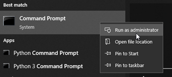 Open Command Prompt as an administrator.