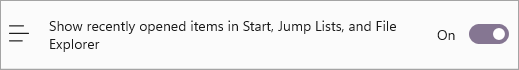 The 'Show recently opened items in Start, Jump Lists, and File Explorer' option.