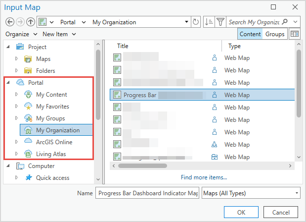 List of web maps in the Input Map window.