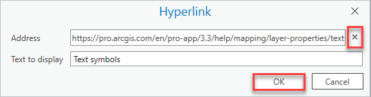 The configuration in the Hyperlink dialog box