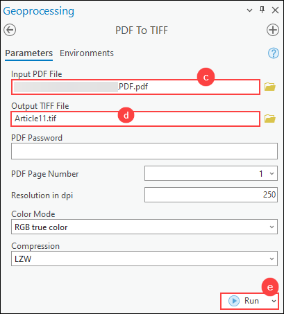 The PDF To TIFF pane.