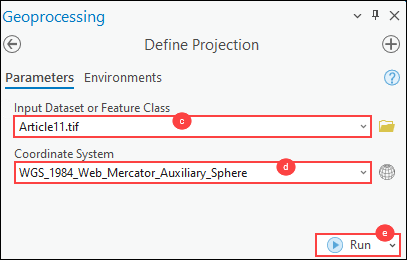 The Define Projection pane.