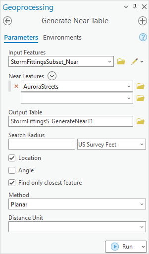 The configured Generate Near Table pane.