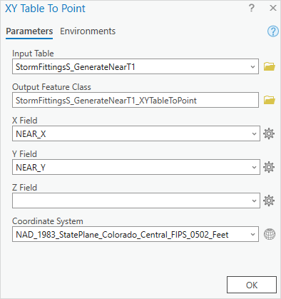 The XY Table To Point dialog box.